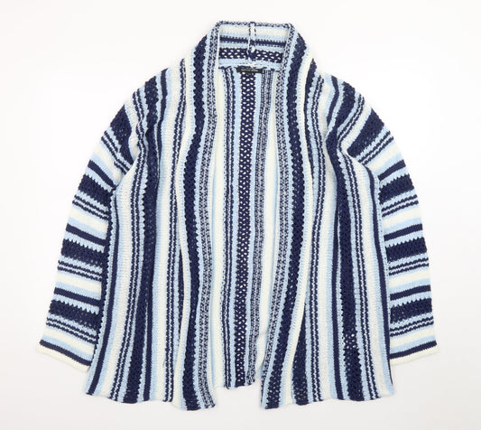 Roman Petite Blue Striped Knit Cardigan Women Size 16