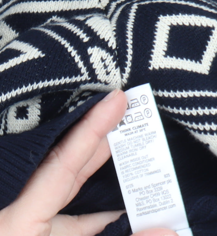 Marks and Spencer Men's Blue 2XL 1/2 Zip Cotton Christmas Jumper