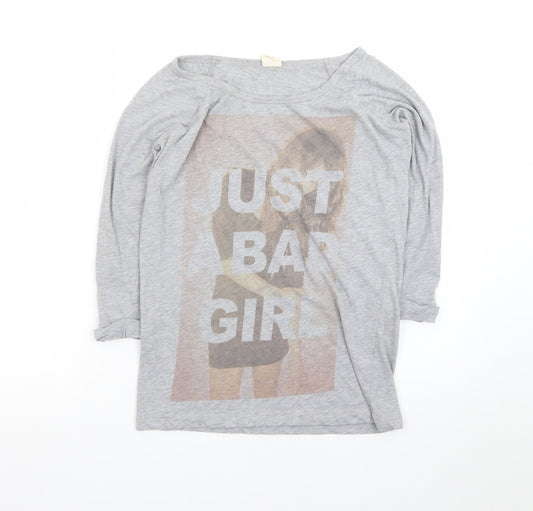 Pull&Bear Women's Grey 3/4 Sleeve Boat Neck T-Shirt Size S