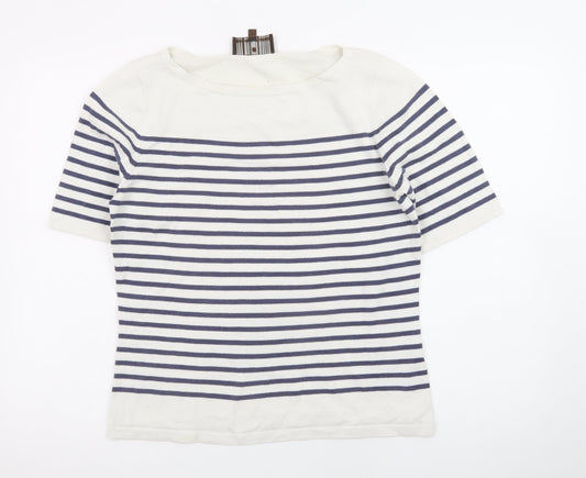 Fenn Wright Manson Womens White Navy Striped Cotton Jumper Size 16