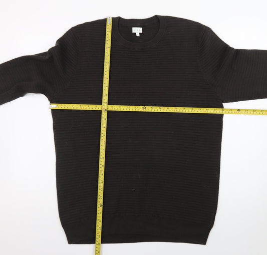 Linea Mens Black Cotton Rib Knit Crew Neck Jumper Size L