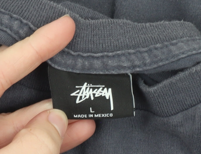 Stüssy Men's Grey Long Sleeve Graphic Logo T-Shirt Size L
