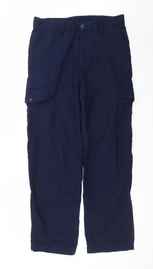 Zara Men Blue Cargo Trousers Size M 31in Regular Cotton Workwear