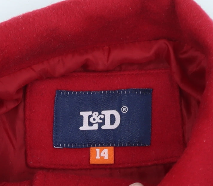 L&D Women Red Wool Toggle Coat Size 14 Short Duffle Style