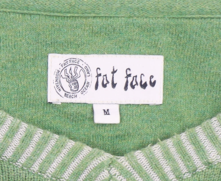Fat Face Women's Green Cotton V-Neck Knit Jumper Size M