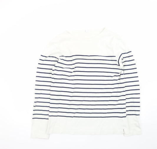 Uniqlo Women White Striped Cotton Boat Neck Long Sleeve Jumper M