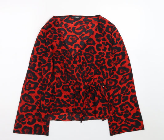 Quiz Women Red Leopard Print Wrap Blouse Size 10