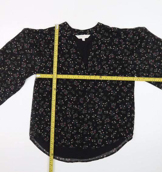 Apricot Womens Black Floral Long Sleeve Tunic Blouse Size 8