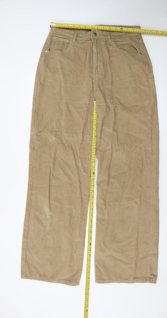 PrettyLittleThing Women Beige Corduroy Wide-Leg Trousers UK 12