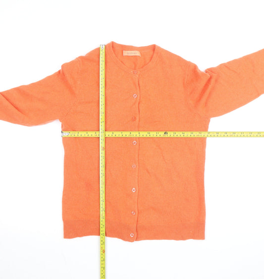Woolovers Women's Orange Cashmere Merino Crew Neck Cardigan Size S