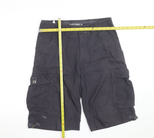 North Coast Mens Black Cargo Shorts W32 Regular Fit Cotton