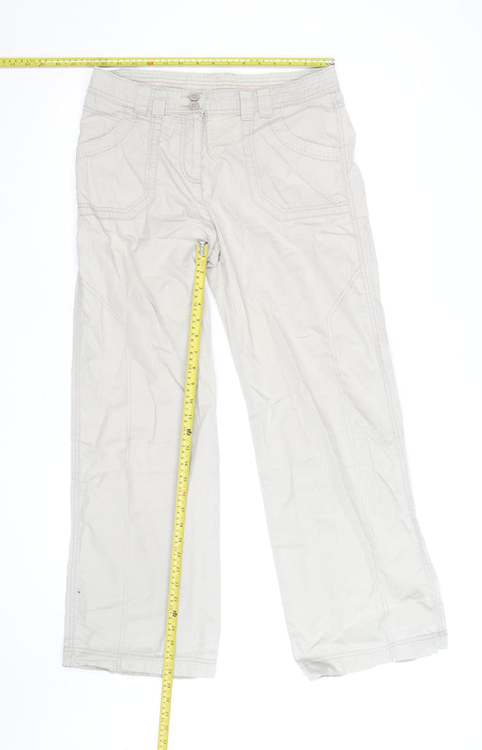 Marks and Spencer Womens Beige Cargo Trousers UK 12 Cotton Relaxed Fit
