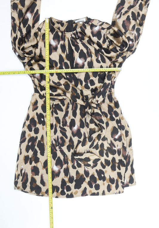 Missy Empire Womens Beige Leopard Print Wrap Blouse Size 14