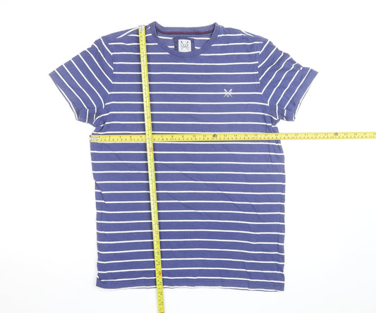 Crew Clothing Co. Men's Blue Striped Cotton Crew Neck T-Shirt Size S
