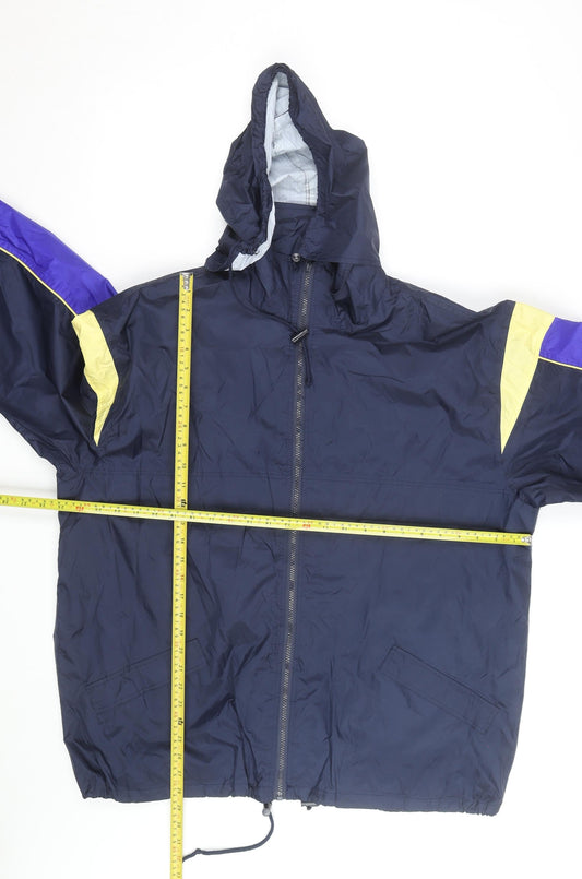Folk Collection Men's Blue L Hooded Windbreaker Jacket