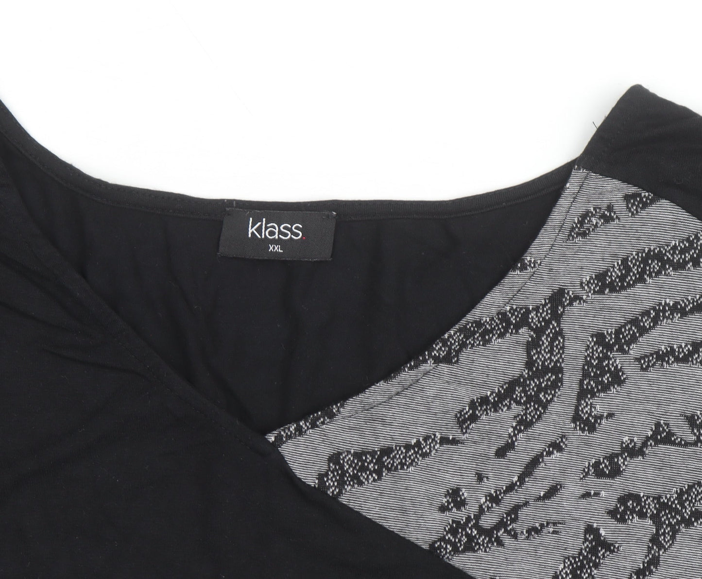 Klass Womens Black Animal Print Tunic Blouse 2XL Relaxed 3/4 Sleeve