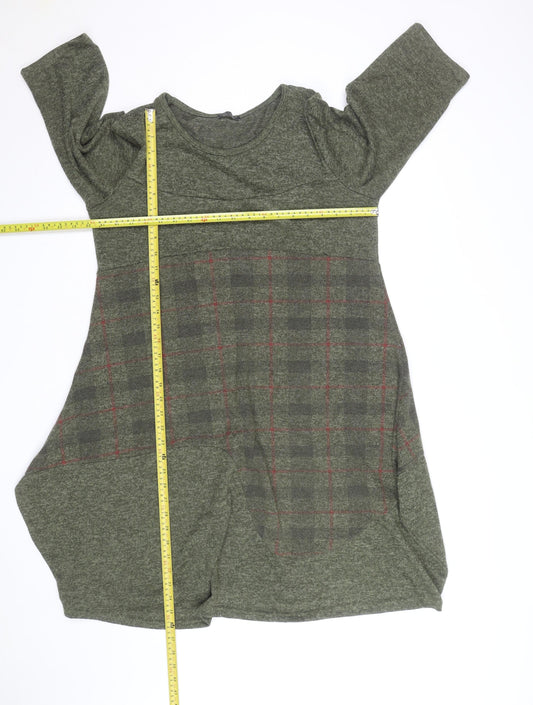 Luca Vanucci Women’s Green Check A-Line Knit Dress Size M