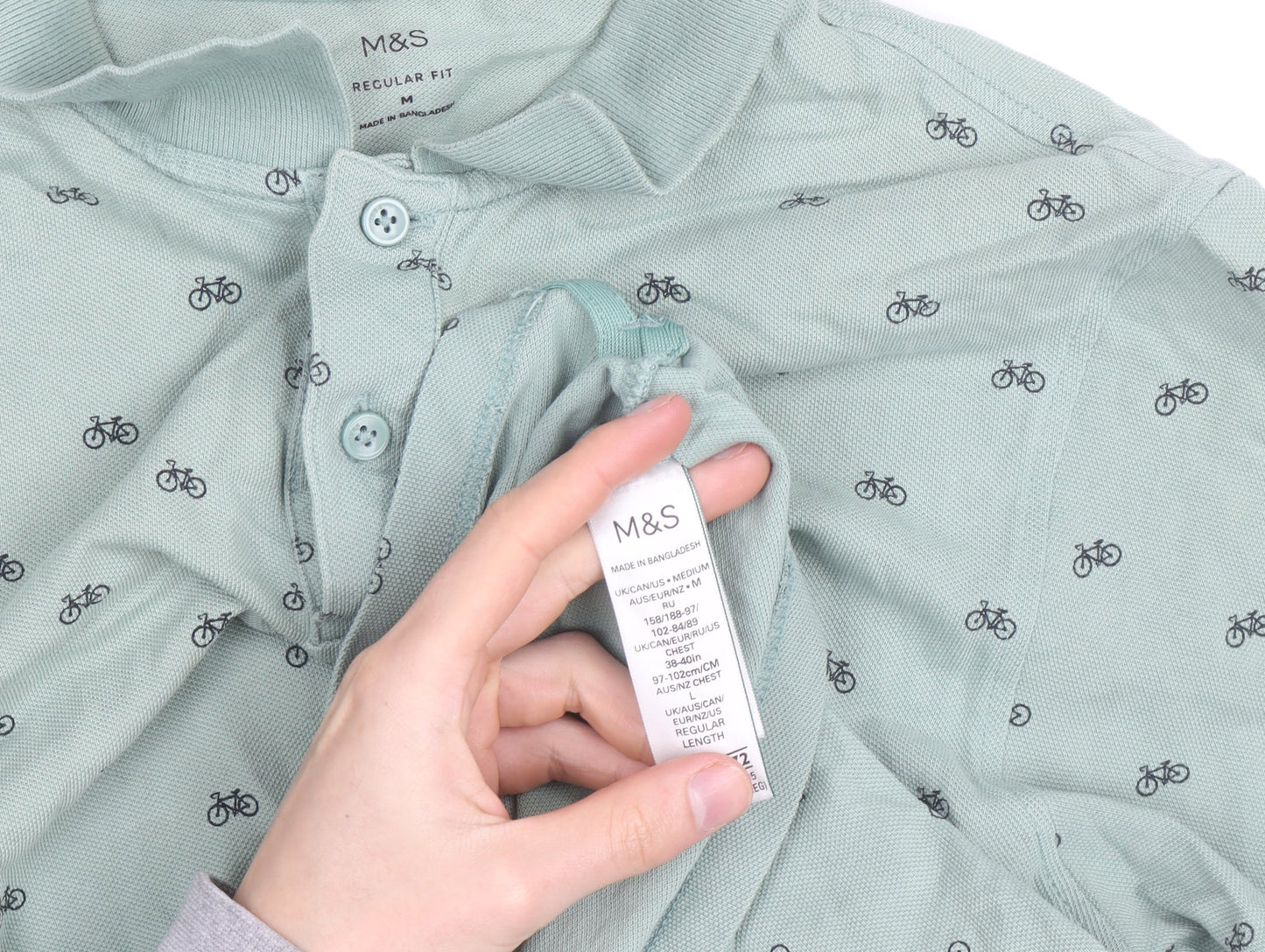Marks and Spencer Mens Green Bicycle Print Regular Fit Polo Shirt M