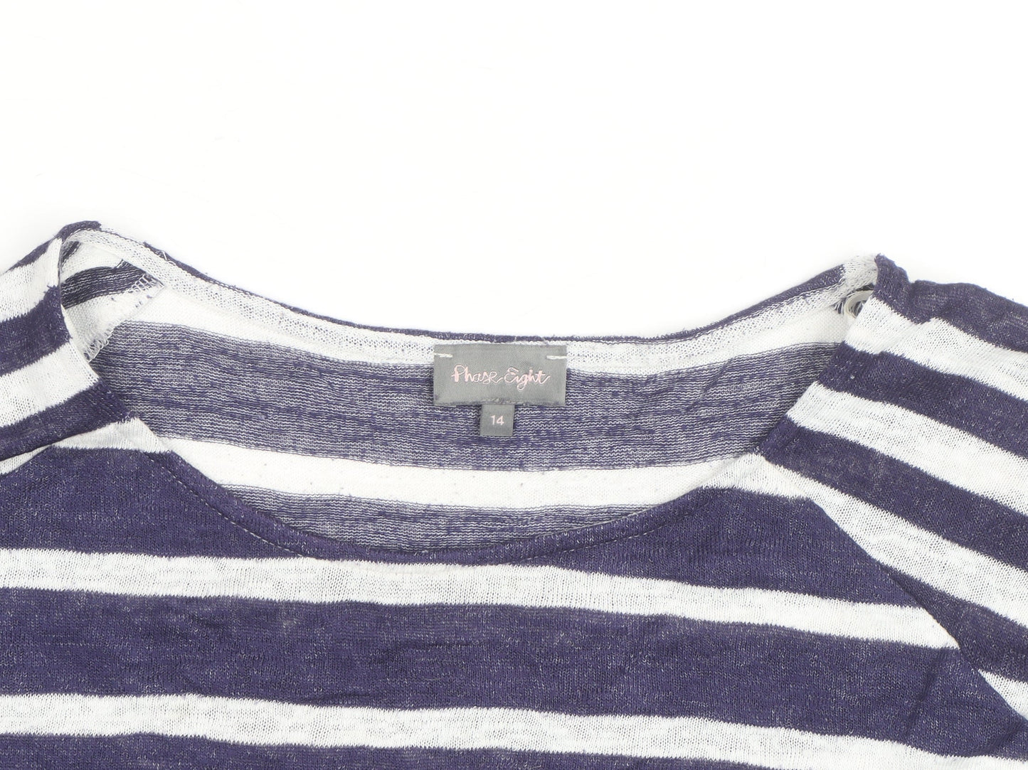 Phase Eight Women's Blue & White Striped 3/4 Sleeve Knit Top Size 14
