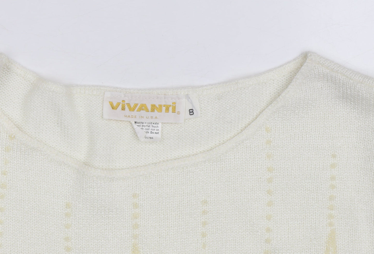 Vivanti Women Ivory Beaded Pullover Jumper Size 8 Relaxed 3/4 Sleeve