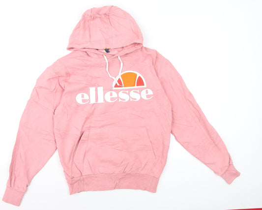 Additional front view of Ellesse women’s pink pullover hoodie medium logo print casual