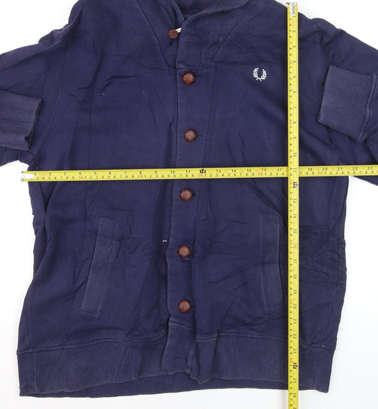 Fred Perry Men's Blue XL Button Cardigan Jumper High Neck Cotton