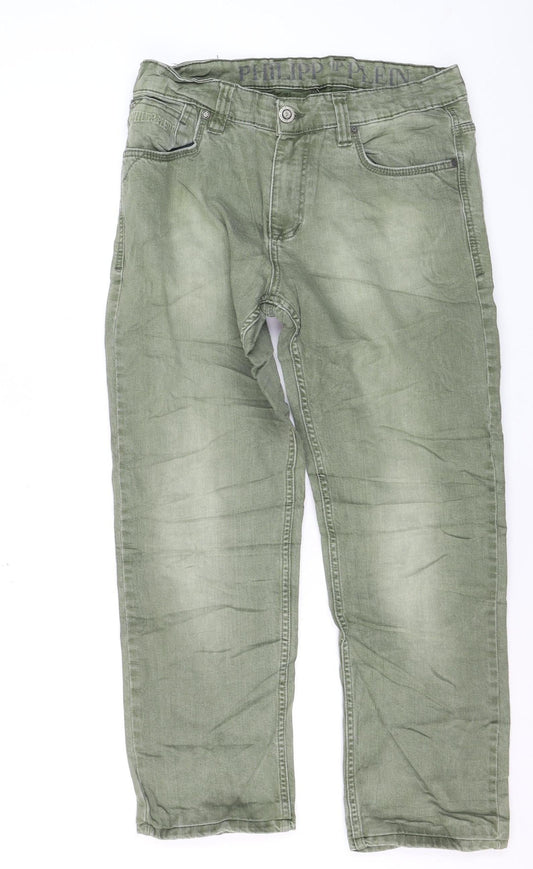 Philipp Plein Men's Green Straight Jeans W34 L34 Cotton Denim