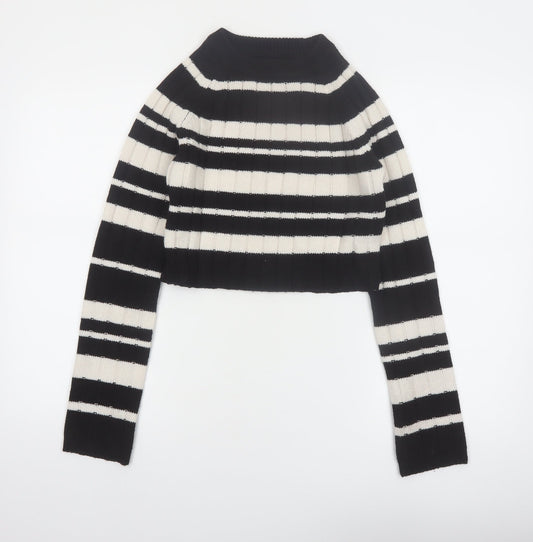 Additional front view of ASOS DESIGN Women's Black Striped High Neck Ribbed Jumper XS