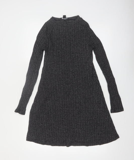 Additional front view of Atmosphere women’s grey long sleeve knit a-line dress, size UK 8
