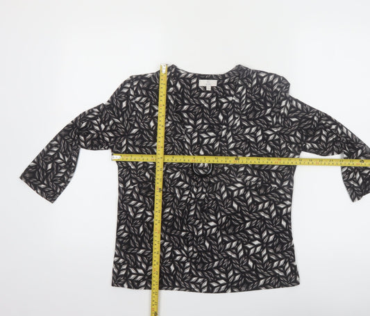 CC Petite Women's Black Geometric Tunic Blouse Size 8 with Buckle Detail