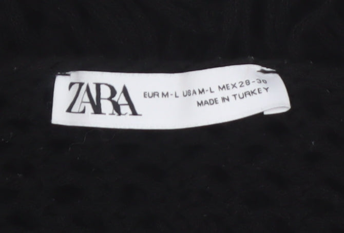 Zara Women Black Open-Knit Fringe Pullover Jumper Size 12