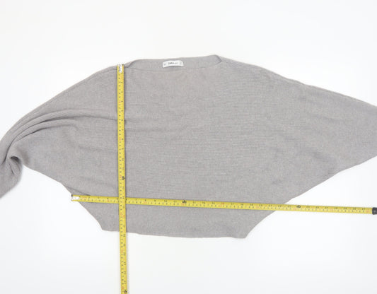 ZARA Women Grey Knit Boat Neck Relaxed Pullover Jumper L