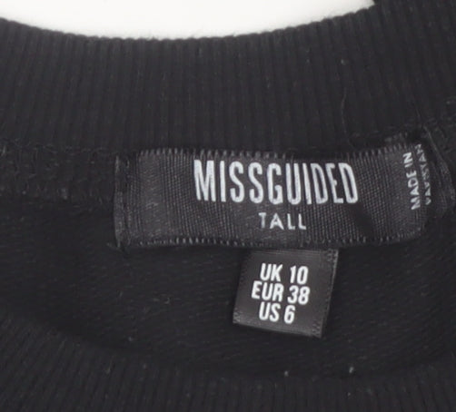 Missguided Women Black Cropped Long Sleeve Crew Neck Tall Size 10 Top