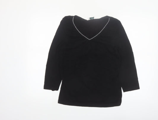 Kaliko Women's Black V-Neck 3/4 Sleeve Tunic Blouse Size 12