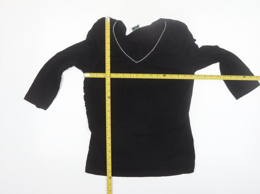 Kaliko Women's Black V-Neck 3/4 Sleeve Tunic Blouse Size 12