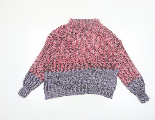 ASOS DESIGN Women's Multicoloured Chunky-Knit High Neck Jumper Size 10