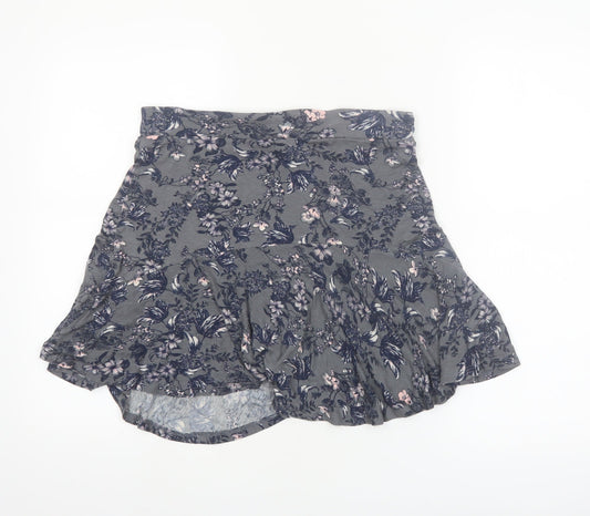 Next Women’s Grey Floral Flare Skirt Size 12 Viscose Stretch