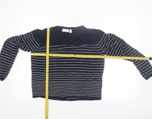 The White Company Women's Blue Striped Crew Neck Jumper Size 16
