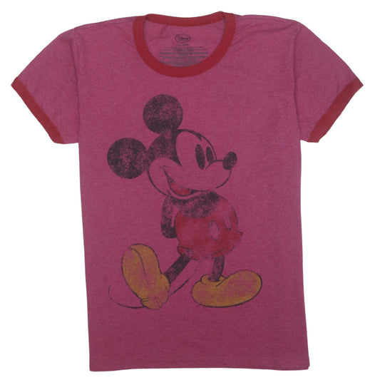Front view of Disney Women’s Pink Mickey Mouse Ringer T-Shirt XL