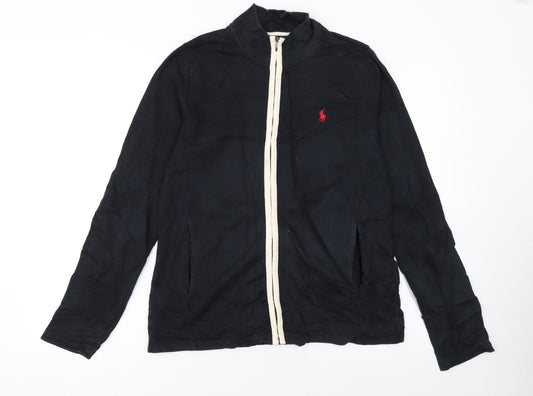 Ralph Lauren Women's Black Cotton Track Jacket Size M Full Zip
