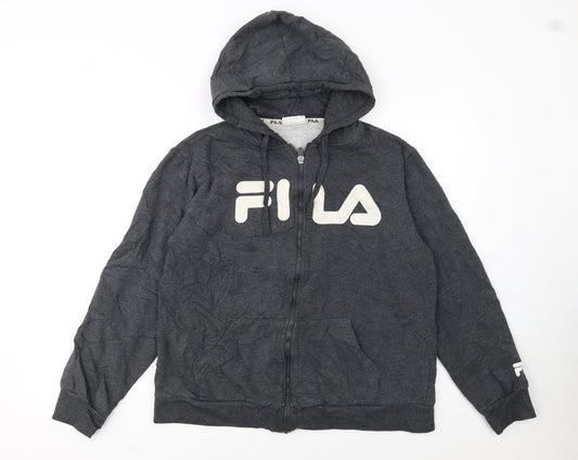 Additional front view of Fila Women’s Dark Grey Full Zip Hoodie, size UK 16, Cotton Blend