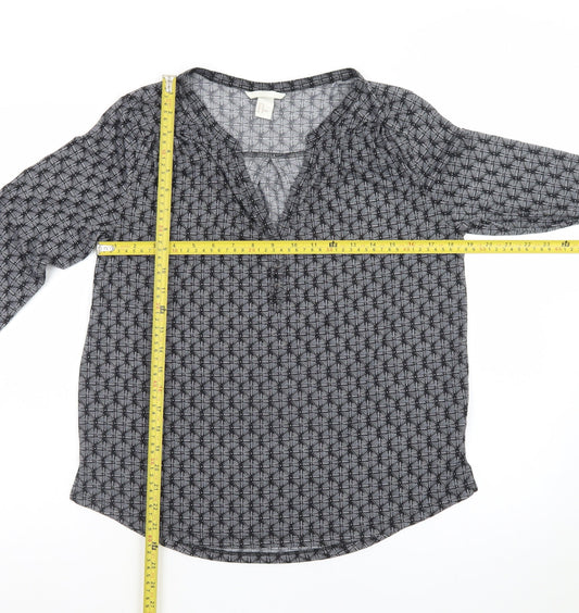 H&M Women's Grey Geometric V-Neck Tunic Blouse Size 12