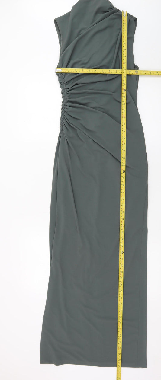 Zara Women’s Green Sleeveless Ruched Sheath Maxi Dress XS