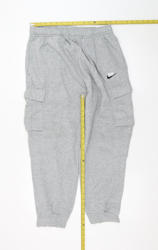 Nike Men's Grey Cargo Sweatpants L Regular Fit Cotton Blend