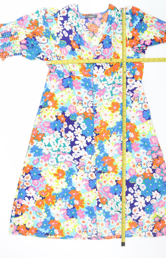 Studio Women’s Multicoloured Floral A-Line Puff Sleeve Dress Size 16