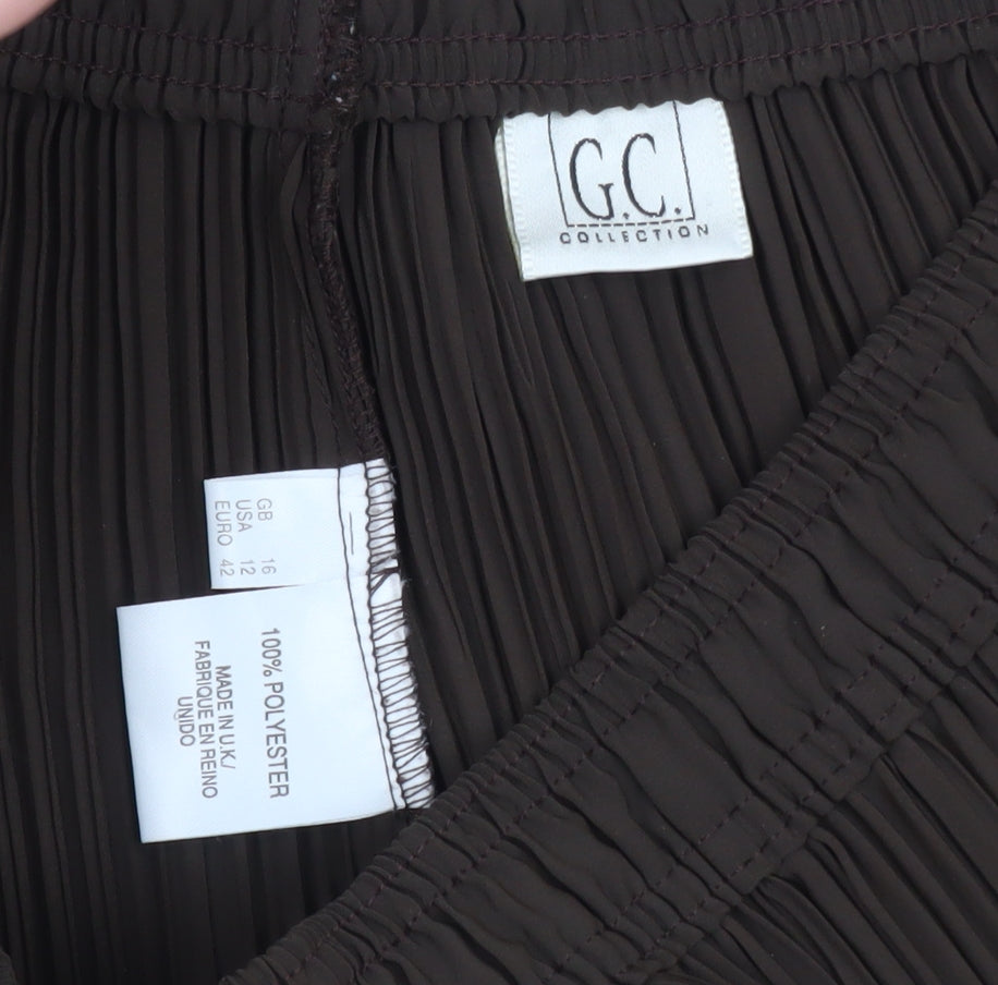 G.C. Collection Women Brown Size 16 Pleated Wide-Leg Trousers