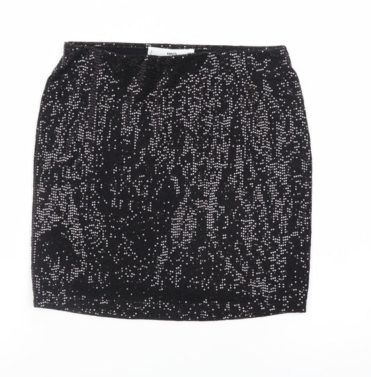 MNG Women’s Black Sequin Short Pencil Skirt XS Party Stretch