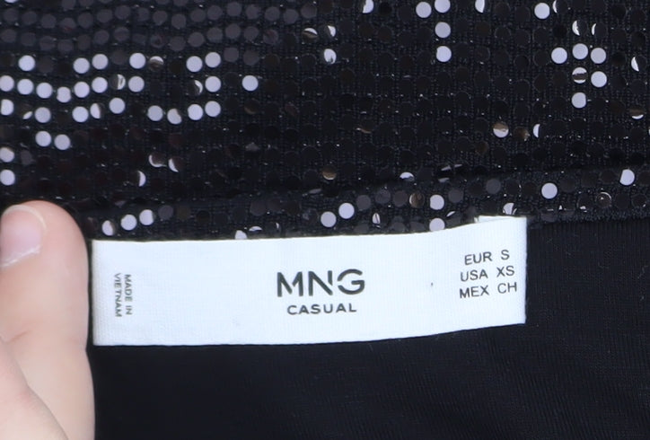 MNG Women’s Black Sequin Short Pencil Skirt XS Party Stretch