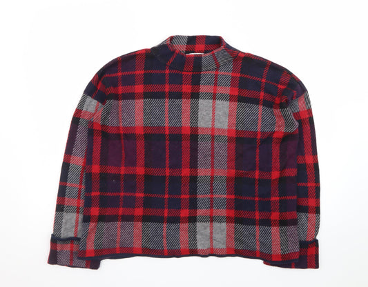 Warehouse Women’s Red Checked Wool Blend Pullover Jumper Size 8
