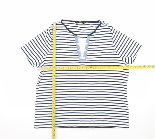 BM Casual Women's Blue Striped Short Sleeve V-Neck T-Shirt L